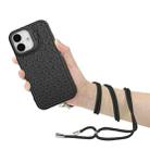 For iPhone 16 Plus Honeycomb Radiating Lens Holder Magsafe Phone Case with Lanyard(Black) - 3