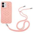 For iPhone 16 Plus Honeycomb Radiating Lens Holder Magsafe Phone Case with Lanyard(Pink) - 2