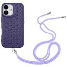 For iPhone 16 Plus Honeycomb Radiating Lens Holder Magsafe Phone Case with Lanyard(Purple) - 2