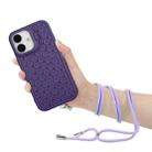 For iPhone 16 Plus Honeycomb Radiating Lens Holder Magsafe Phone Case with Lanyard(Purple) - 3