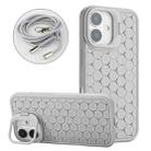 For iPhone 16 Plus Honeycomb Radiating Lens Holder Magsafe Phone Case with Lanyard(Grey) - 1