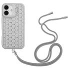 For iPhone 16 Plus Honeycomb Radiating Lens Holder Magsafe Phone Case with Lanyard(Grey) - 2