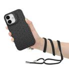 For iPhone 16 Honeycomb Radiating Lens Holder Magsafe Phone Case with Lanyard(Black) - 3