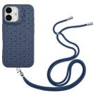 For iPhone 16 Honeycomb Radiating Lens Holder Magsafe Phone Case with Lanyard(Blue) - 2