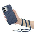 For iPhone 16 Honeycomb Radiating Lens Holder Magsafe Phone Case with Lanyard(Blue) - 3