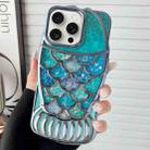 For iPhone 15 Pro Mermaid Shape Painted Paper Embossed Electroplated TPU Phone Case(Blue) - 1