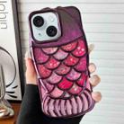 For iPhone 15 Mermaid Shape Painted Paper Embossed Electroplated TPU Phone Case(Dark Purple) - 1