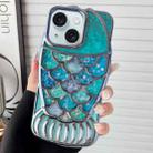 For iPhone 15 Mermaid Shape Painted Paper Embossed Electroplated TPU Phone Case(Blue) - 1