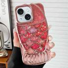 For iPhone 15 Mermaid Shape Painted Paper Embossed Electroplated TPU Phone Case(Rose Gold) - 1