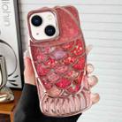 For iPhone 14 Mermaid Shape Painted Paper Embossed Electroplated TPU Phone Case(Rose Gold) - 1