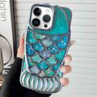 For iPhone 14 Pro Max Mermaid Shape Painted Paper Embossed Electroplated TPU Phone Case(Blue) - 1