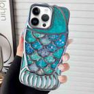 For iPhone 13 Pro Max Mermaid Shape Painted Paper Embossed Electroplated TPU Phone Case(Blue) - 1