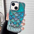 For iPhone 13 Mermaid Shape Painted Paper Embossed Electroplated TPU Phone Case(Blue) - 1