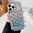 For iPhone 15 Pro Max Mermaid Shape Glitter Paper Embossed Electroplated TPU Phone Case(Blue) - 1