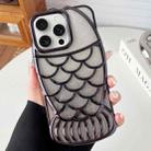 For iPhone 15 Pro Mermaid Shape Glitter Paper Embossed Electroplated TPU Phone Case(Black) - 1