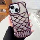 For iPhone 15 Mermaid Shape Glitter Paper Embossed Electroplated TPU Phone Case(Dark Purple) - 1