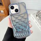 For iPhone 14 Mermaid Shape Glitter Paper Embossed Electroplated TPU Phone Case(Blue) - 1