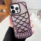 For iPhone 14 Pro Mermaid Shape Glitter Paper Embossed Electroplated TPU Phone Case(Dark Purple) - 1