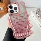 For iPhone 14 Pro Max Mermaid Shape Glitter Paper Embossed Electroplated TPU Phone Case(Rose Gold) - 1