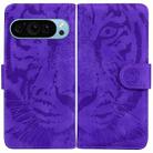 For Google Pixel 9 Tiger Embossing Pattern Flip Leather Phone Case(Purple) - 1