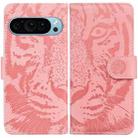 For Google Pixel 9 Pro 5G Tiger Embossing Pattern Flip Leather Phone Case(Pink) - 1
