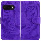 For Google Pixel 9a Tiger Embossing Pattern Flip Leather Phone Case(Purple) - 1