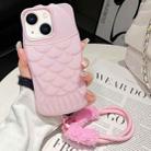 For iPhone 14 Mermaid Embossed Oil Spray TPU Phone Case with Lanyard(Pink) - 1