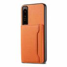 For Sony Xperia 1 IV Calf Texture Card Bag Design Full Coverage Phone Case(Orange) - 1