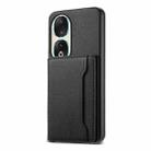 For Honor 90 Calf Texture Card Bag Design Full Coverage Phone Case(Black) - 1