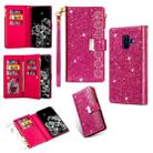 For Samsung Galaxy A6 (2018) Multi-card Slots Starry Sky Laser Carving Glitter Zipper Horizontal Flip Leather Case with Holder & Wallet & Lanyard(Rose Red) - 1