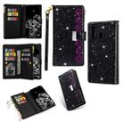 For Samsung Galaxy A21 Multi-card Slots Starry Sky Laser Carving Glitter Zipper Horizontal Flip Leather Case with Holder & Wallet & Lanyard(Black) - 1