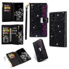 For Samsung Galaxy A71 Multi-card Slots Starry Sky Laser Carving Glitter Zipper Horizontal Flip Leather Case with Holder & Wallet & Lanyard(Black) - 1