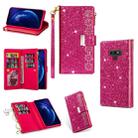 For Samsung Galaxy Note9 Multi-card Slots Starry Sky Laser Carving Glitter Zipper Horizontal Flip Leather Case with Holder & Wallet & Lanyard(Rose Red) - 1