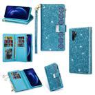 For Samsung Galaxy Note10 Multi-card Slots Starry Sky Laser Carving Glitter Zipper Horizontal Flip Leather Case with Holder & Wallet & Lanyard(Sky Blue) - 1