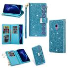 For Samsung Galaxy S9 Multi-card Slots Starry Sky Laser Carving Glitter Zipper Horizontal Flip Leather Case with Holder & Wallet & Lanyard(Sky Blue) - 1