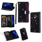 For Samsung Galaxy S9 Multi-card Slots Starry Sky Laser Carving Glitter Zipper Horizontal Flip Leather Case with Holder & Wallet & Lanyard(Black) - 1