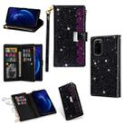 For Samsung Galaxy S20 Multi-card Slots Starry Sky Laser Carving Glitter Zipper Horizontal Flip Leather Case with Holder & Wallet & Lanyard(Black) - 1