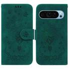 For Google Pixel 9 Pro Butterfly Rose Embossed Leather Phone Case(Green) - 1