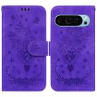 For Google Pixel 9 Pro Butterfly Rose Embossed Leather Phone Case(Purple) - 1