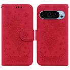 For Google Pixel 9 Pro Butterfly Rose Embossed Leather Phone Case(Red) - 1