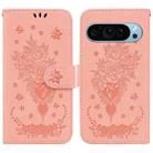 For Google Pixel 9 Pro Butterfly Rose Embossed Leather Phone Case(Pink) - 1