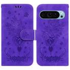 For Google Pixel 9 Butterfly Rose Embossed Leather Phone Case(Purple) - 1
