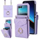 For Motorola Razr 40 Ultra / Razr 2023 V-shaped RFID Card Slot Phone Case with Ring Holder(Purple) - 1