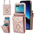 For Motorola Razr 40 Ultra / Razr 2023 V-shaped RFID Card Slot Phone Case with Ring Holder(Rose Gold) - 1