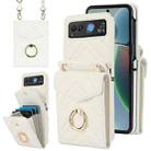 For Motorola Razr 40 V-shaped RFID Card Slot Phone Case with Ring Holder(White) - 1