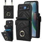 For Motorola Razr 40 V-shaped RFID Card Slot Phone Case with Ring Holder(Black) - 1