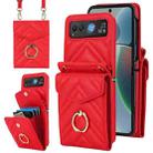 For Motorola Razr 40 V-shaped RFID Card Slot Phone Case with Ring Holder(Red) - 1