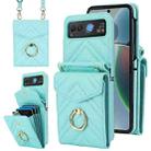 For Motorola Razr 40 V-shaped RFID Card Slot Phone Case with Ring Holder(Green) - 1