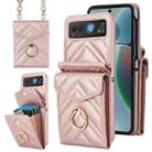 For Motorola Razr 40 V-shaped RFID Card Slot Phone Case with Ring Holder(Rose Gold) - 1