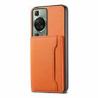 For Huawei P60 Calf Texture Card Bag Design Full Coverage Phone Case(Orange) - 1